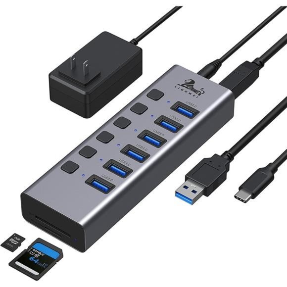 Universal 8-Port Powered USB 3.0/USB C Hub, Aluminum USB Splitter with 6 USB - Picture 1 of 6